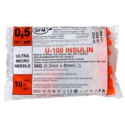 Шприц инсулиновый 0,5 мл U-100 (3-х) с интегрированной иглой 0,30*8,0(30G) SFM 10 шт