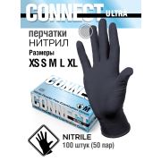 Перчатки нитриловые смотровые неопудренные нестерильные CONNECT Ultra, L, 50 пар, ЧЕРНЫЕ