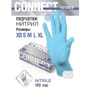Перчатки нитриловые смотровые неопудренные нестер. CONNECT Nitrile, XS, 100 пар, ГОЛУБЫЕ (МАРКА)