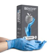 Перчатки нитриловые BENOVY Nitrile Chlorinated BS, размер M, 100 пар, ГОЛУБЫЕ, (МАРКА)